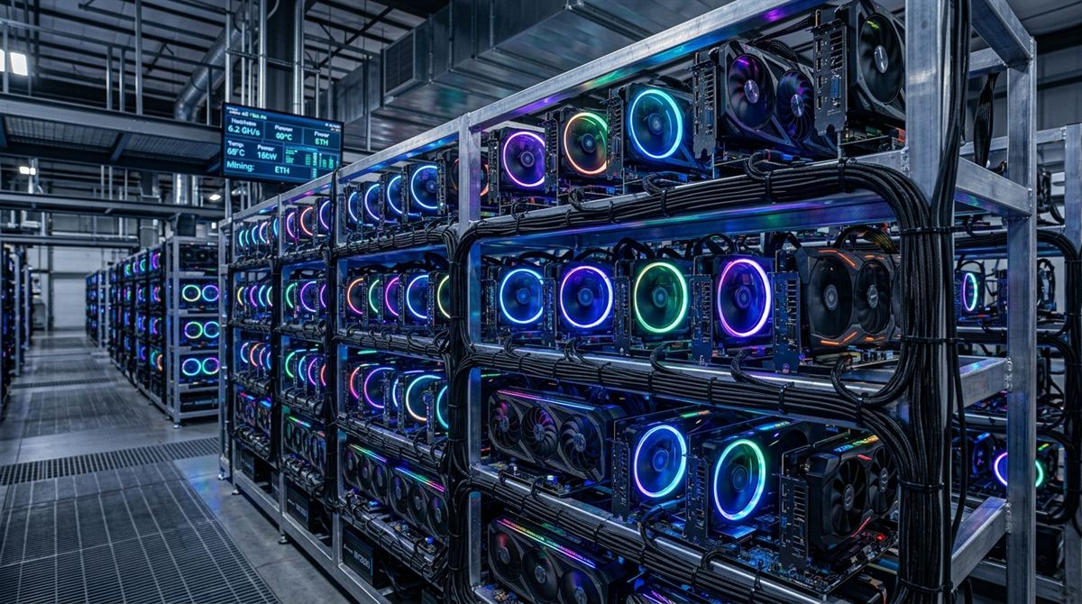 Granja industrial de mineria de criptomonedas y computacion paralela con GPU e inteligencia artificial